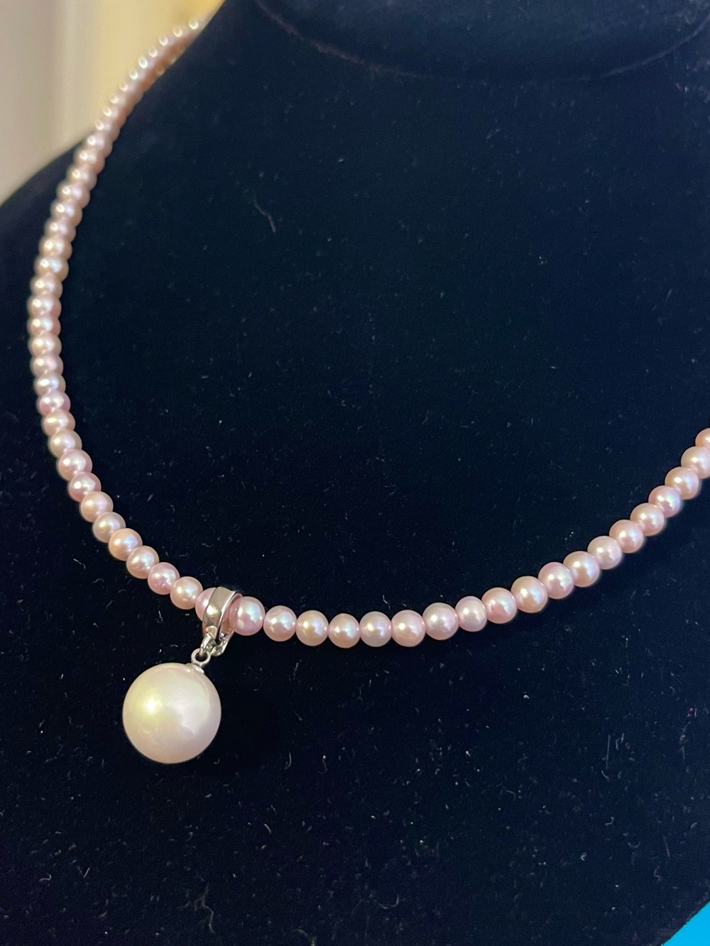 Rare Pink Round Pearl Beaded Necklace with Pearl Drop Pendant